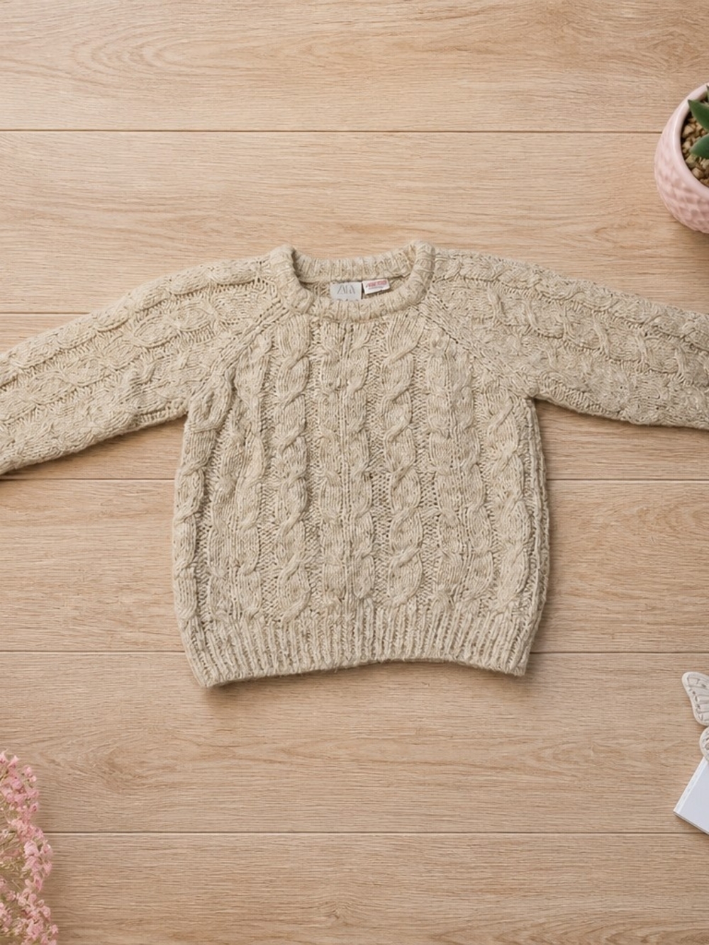 Zara Kids Cable Knit Sweater Oatmeal Cream Size 3-4 Years 104 cm Cozy Pullover